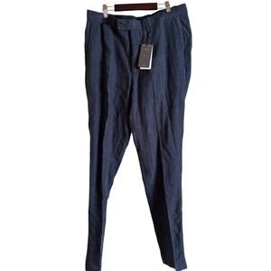 Mango MNG Men’s Suit Collection Herringbone Linen Pants Navy Blue Size 34 NWT